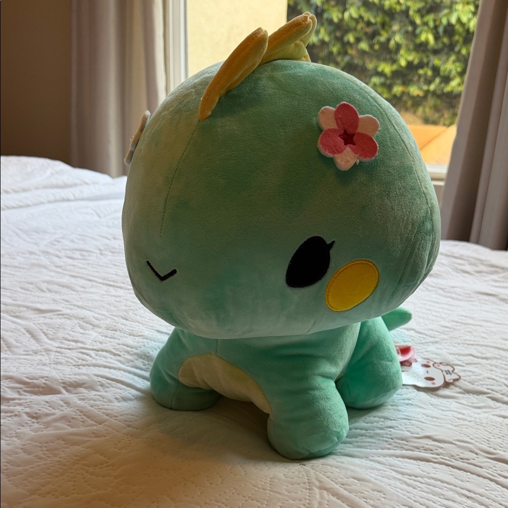 Round1 Exclusive Mint Green Plush Dino with Pink Flower Tag